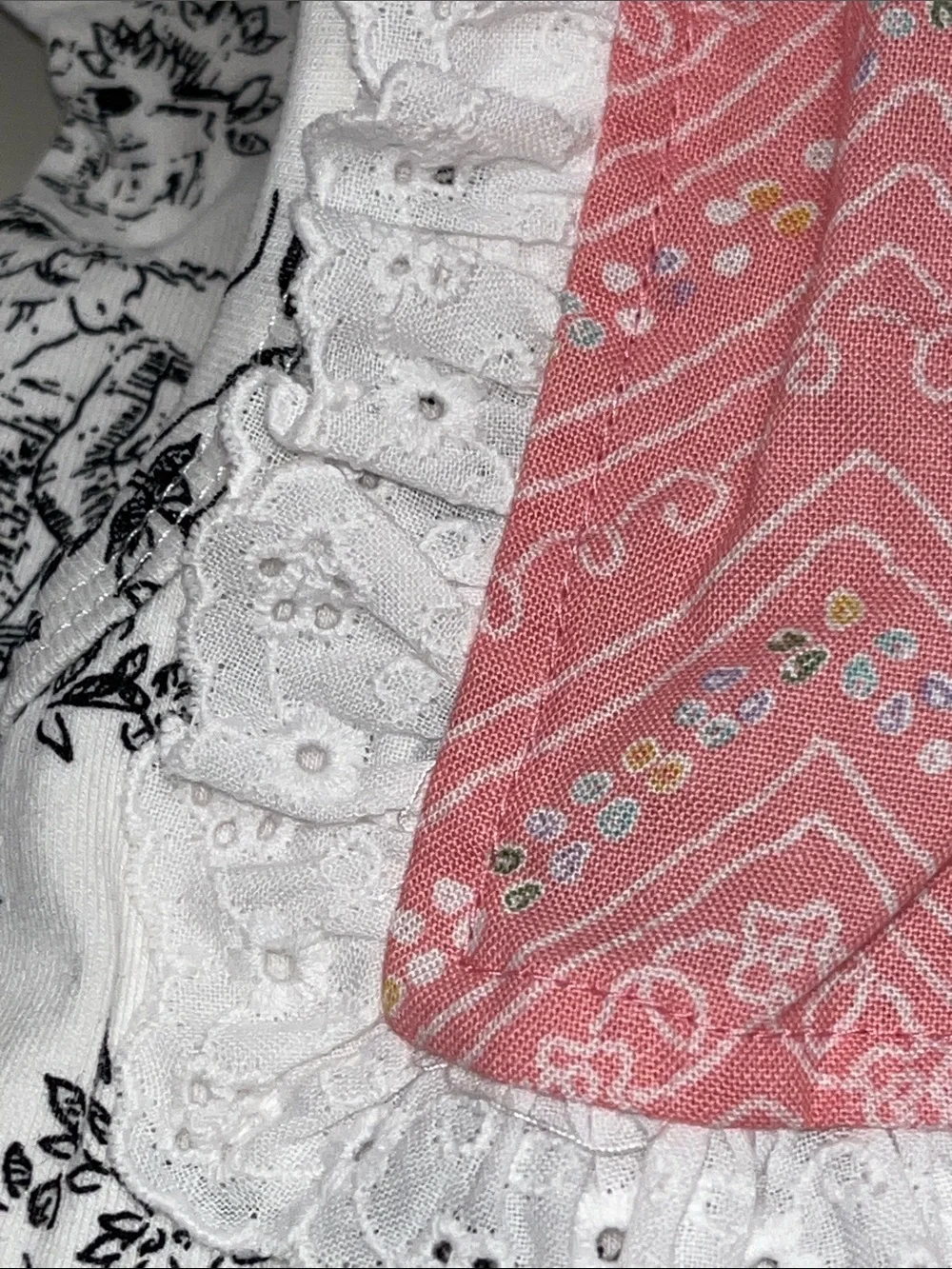 Giggle Moon White Black Toile Romper with Pink Yoke